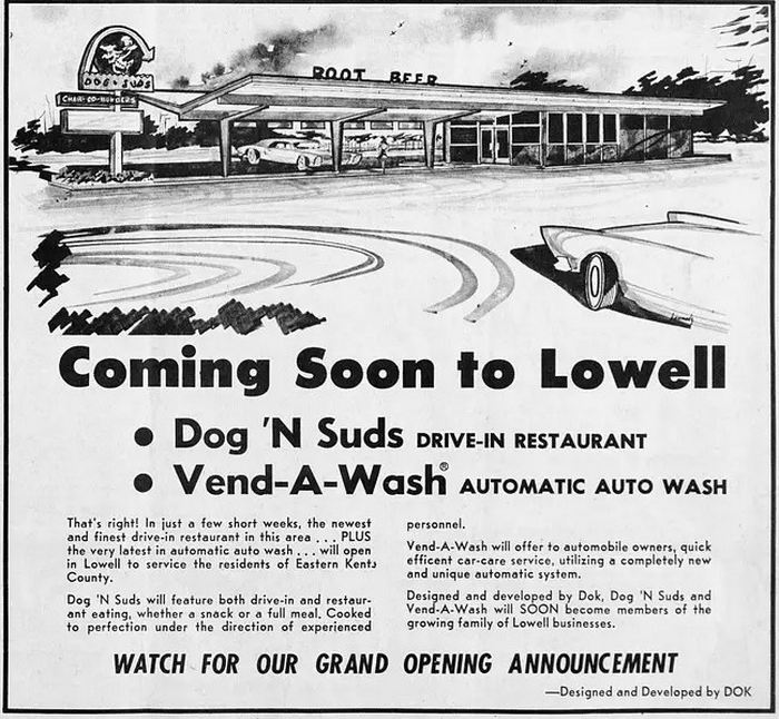 Dog n Suds (DogNSuds, Dog-N-Suds) - Lowell - 1400 W Main St 2 - Vintage Ad (newer photo)